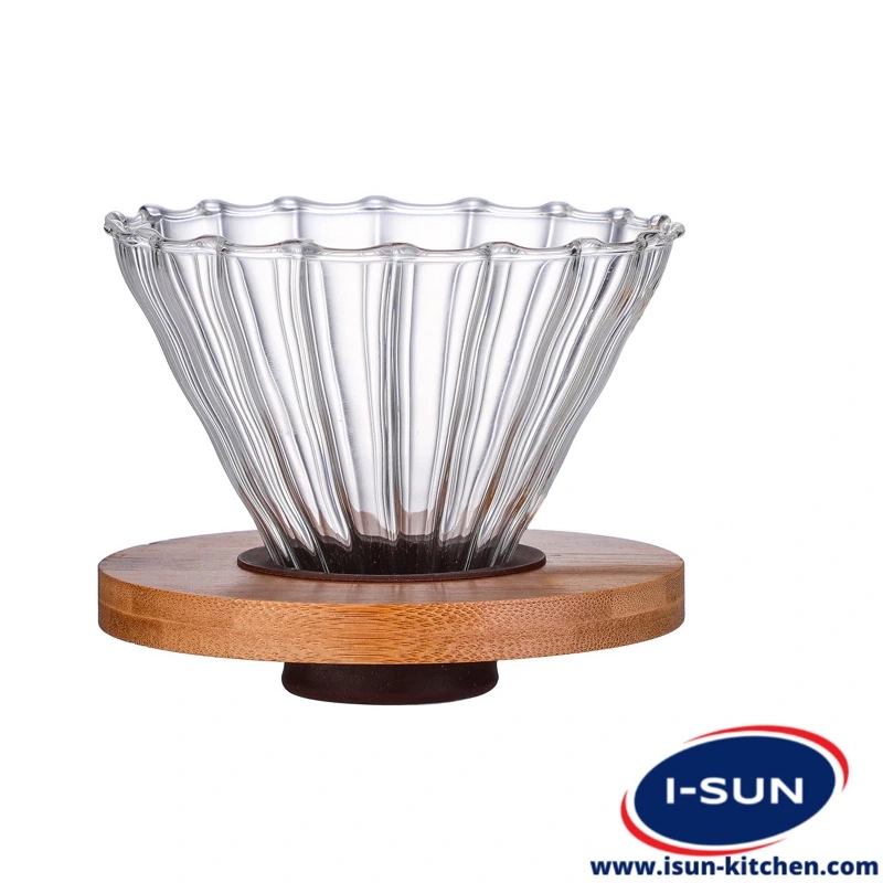 قهوه ساز V60 شیشه ای پایه چوبی